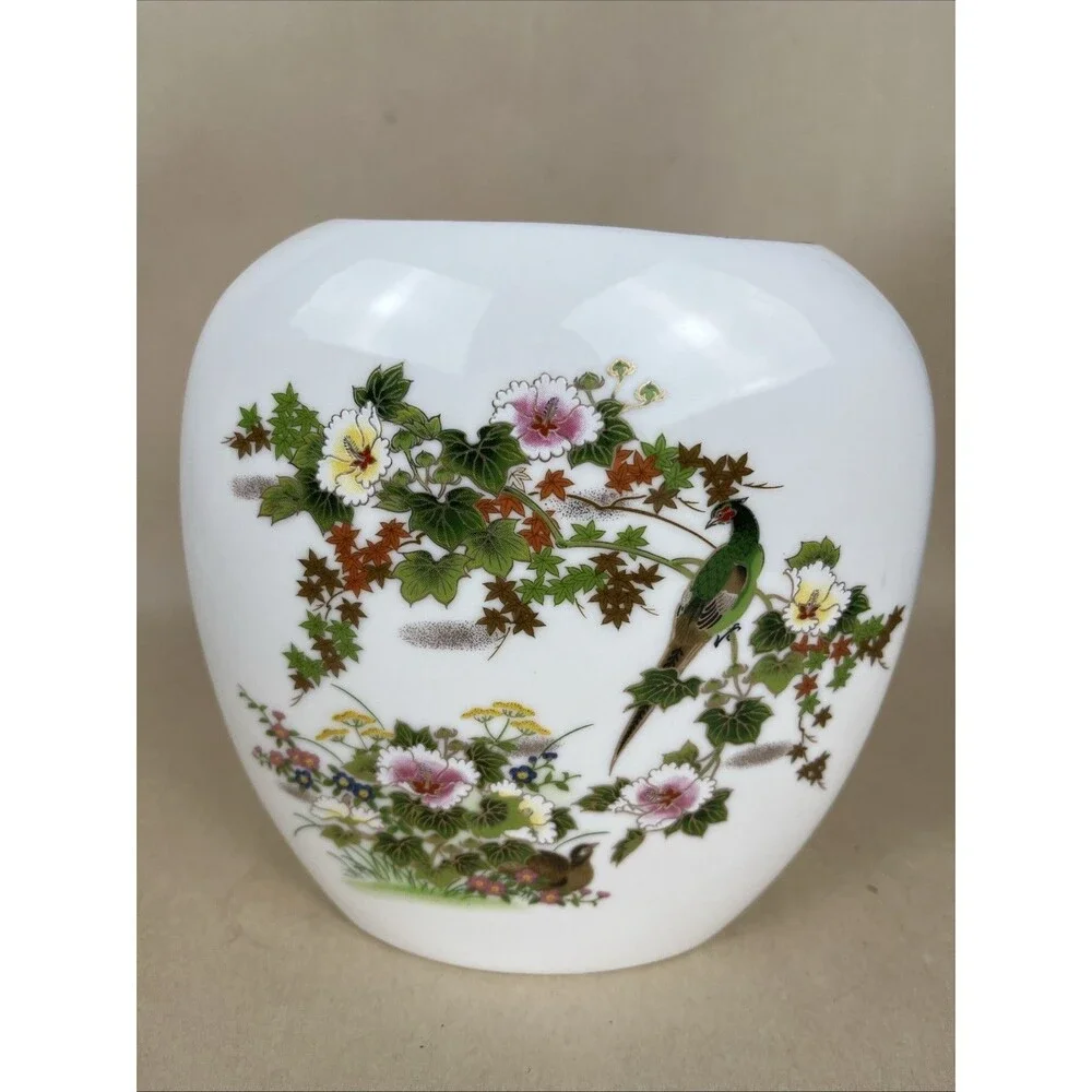 Japanese‎ Porcelain Oblong Vase 6”Shaddy Mino China JGI Pheasant Flower Gold Rim